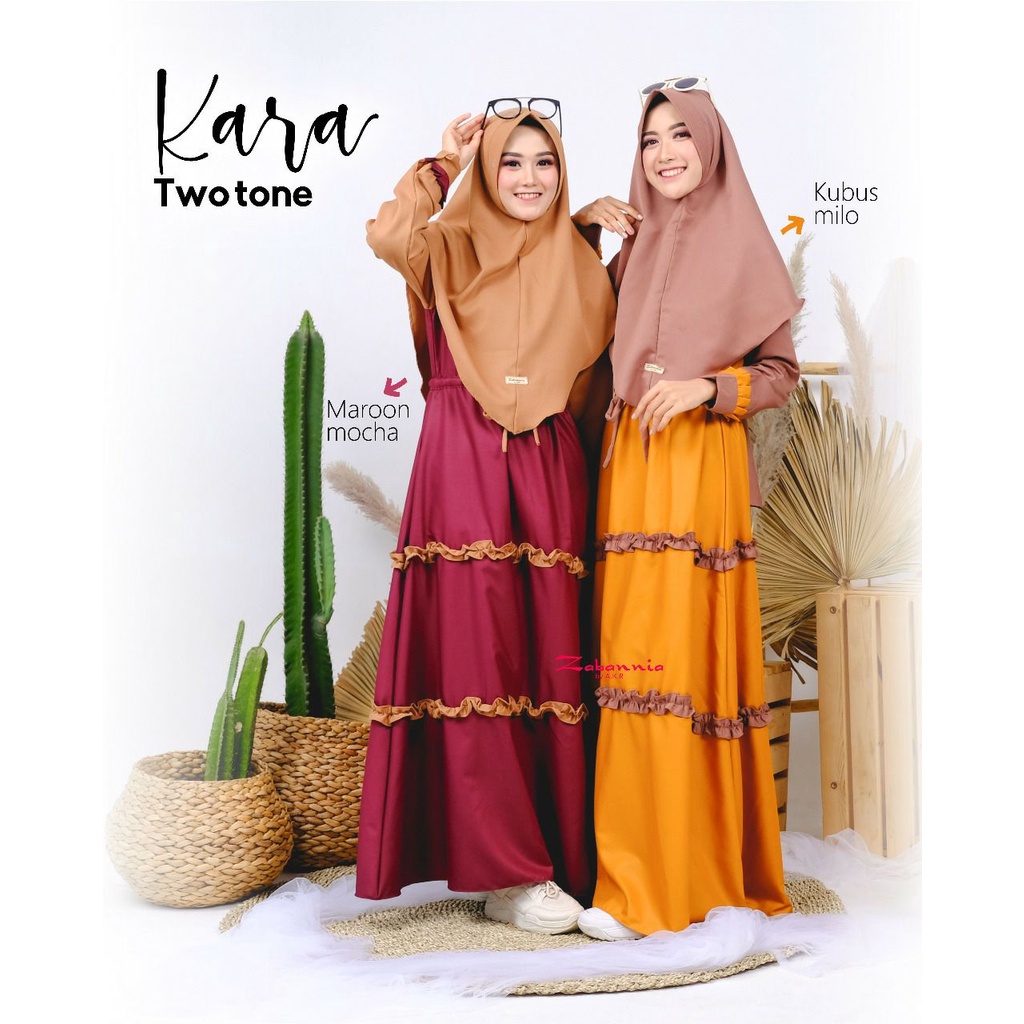 Kara two tone by zabannia/ dress mulsim two tone/ Dress remaja/ gamis wanita/ zabannia/ hijabdress.id