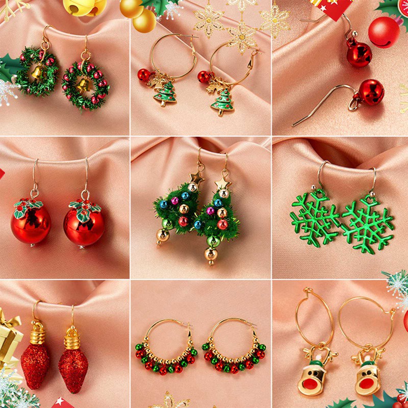 Fancyqube 6 Pasang / Set Anting Desain Kartun Pohon Natal Gingerbread Man Snowflake Untuk Wanita