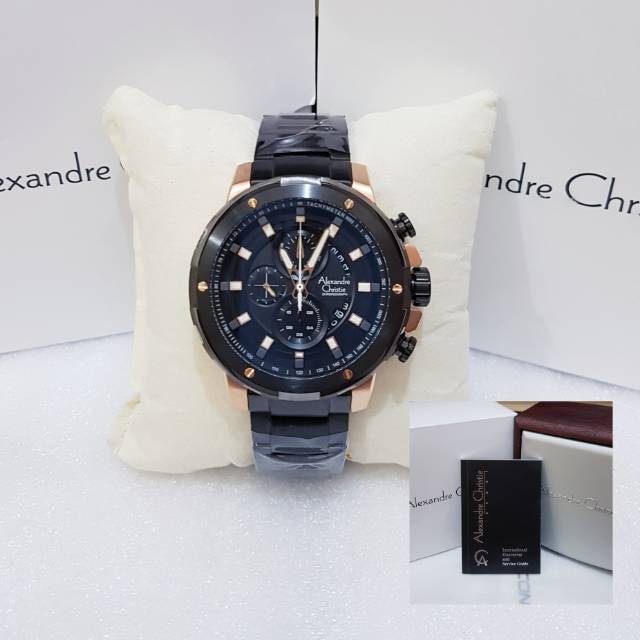 ALEXANDRE CHRISTIE AC 6528 BLACK ROSEGOLD JAM TANGAN PRIA ORIGINAL