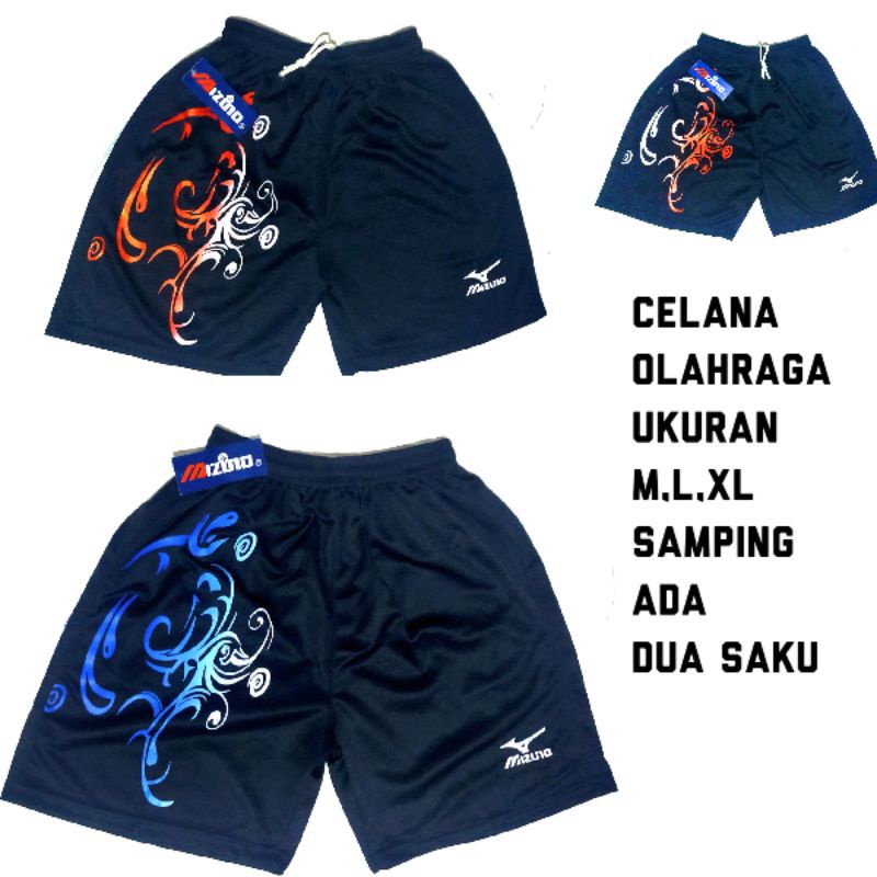 Celana olahraga bola voly badminton kolor Mizuno dua saku