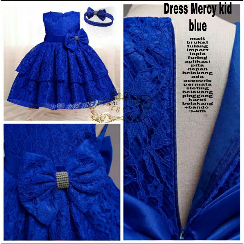 PAKAIAN ANAK DRESS MERCY KID BRUKAT FREE BANDO USIA 3-4 TAHUN FEHM