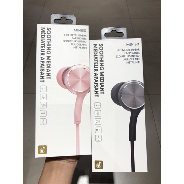 Hi-Fi Metal Earphone Miniso HEADSET HIFI BLACK PINK SILVER GREEN
