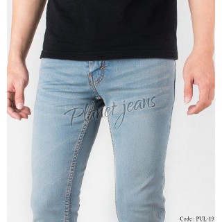 Celana jeans panjang skinny pria blue washed Denim skiny warna Vintage Blue Cowok PUL19