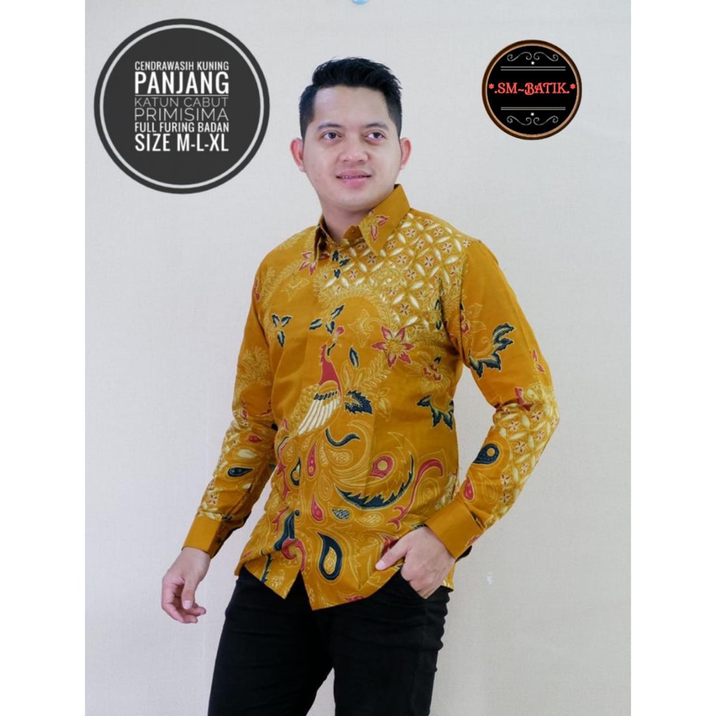 Kemeja Baju Batik Pria Lengan Panjang PREMIUM Modern LAPIS FURING CENDRAWASIH KUNING SM BATIK