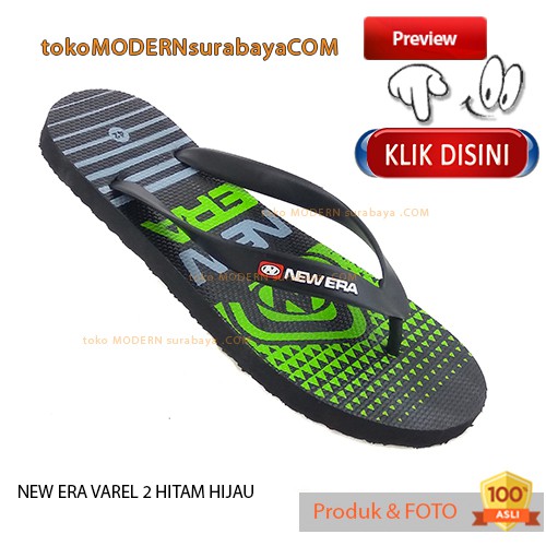 Sandal Pria jepit NEW ERA VAREL 2 HITAM HIJAU Casual Karet Flip Flop