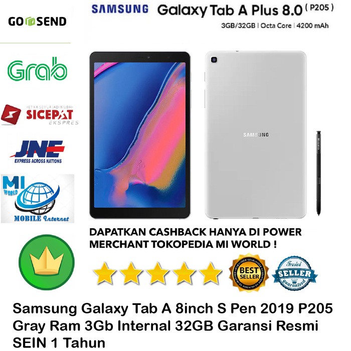 tablet mantap coy.... Samsung Galaxy Tab A A8"/8inch/8.0 2019 S PEN P205-GARANSI-RESMI-GRAY