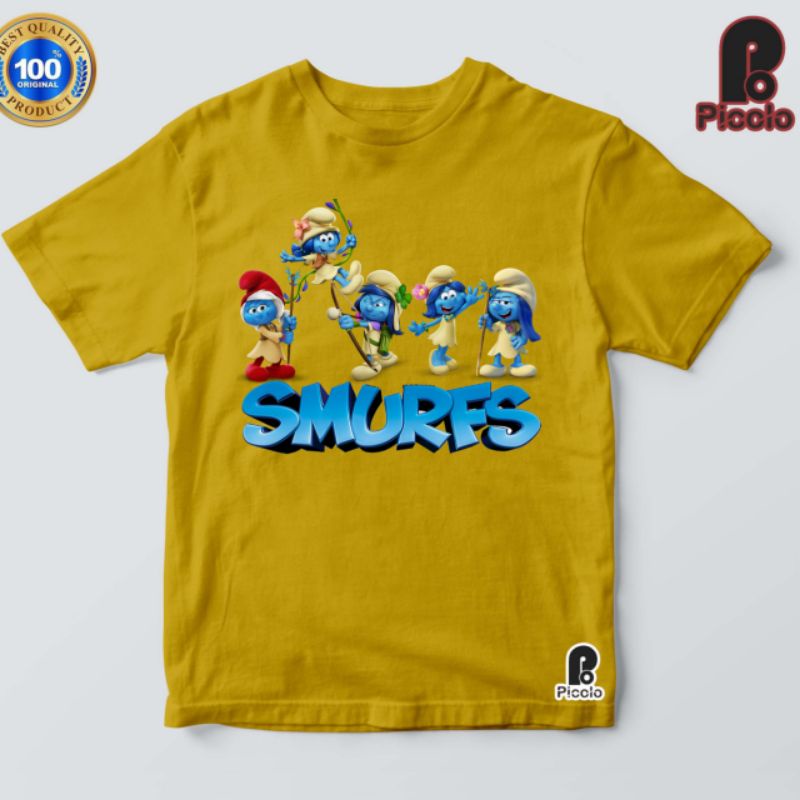 kaos anak smurfes lengan pendek bahan premium