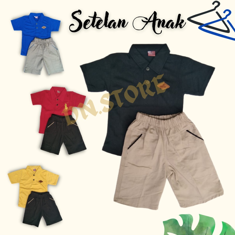 Setelan Anak Laki laki Kaos Kerah Celana Chino Pendek Anak Harian Murah 1-8 Tahun