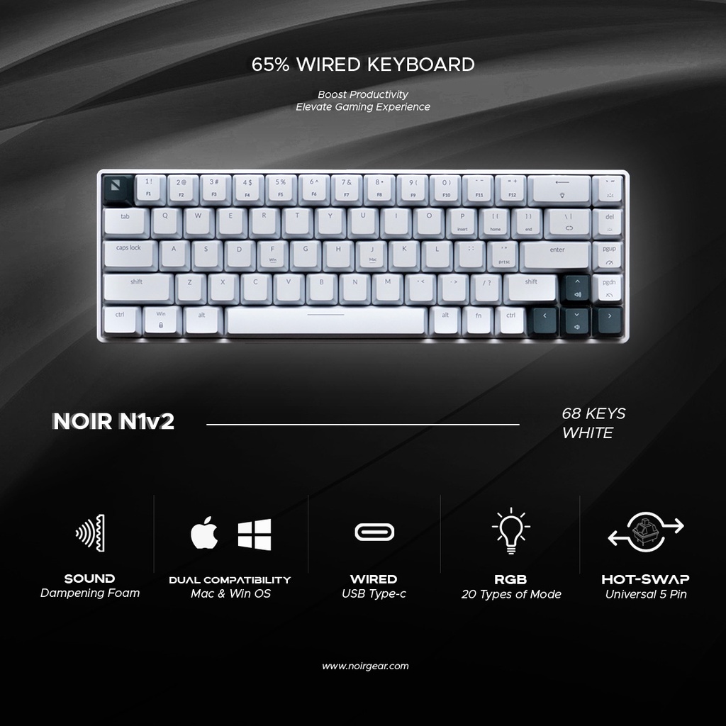 Noir N1 Mechanical Gaming Keyboard 65% Wireless Bluetooth RGB Hotswappable