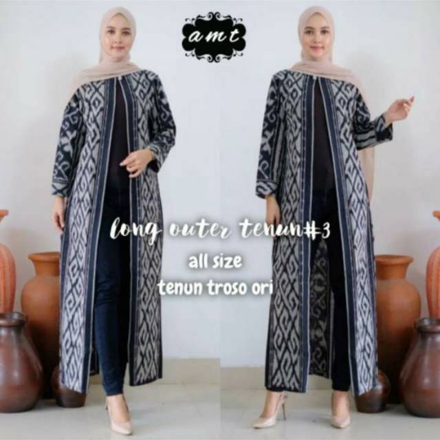 Long outer motif toraja black white N1 + free masker