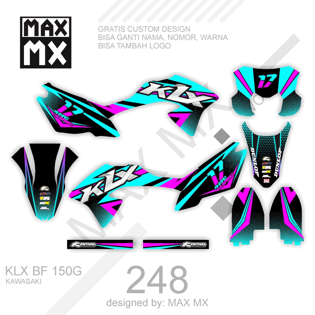 DECAL STIKER MOTOR KLX BF 150 G MOTIF BIRU UNGU STRIP