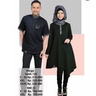 Busana pasangan dan Couple sarimbit baju hijab tunik dan baju pria bahan kaos combed semi formal