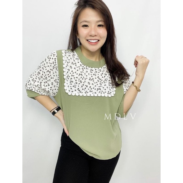 MDLV ~ 2466# Miriam Patchwork Top Atasan Blouse Leopard Fashion Import