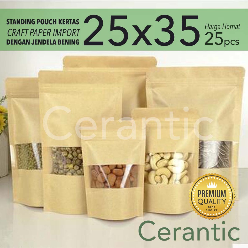 

Kemasan Kantong Kertas Paper Kraft Standing Pouch Zip 25 pcs - 25x35cm