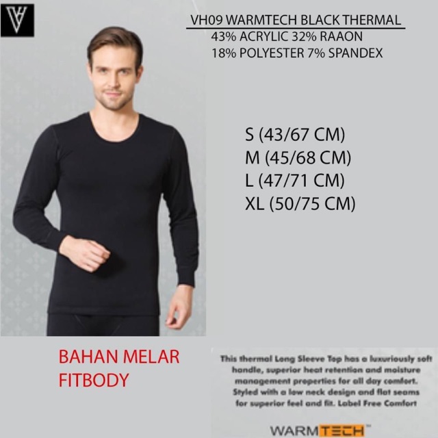 Kaos pria fitbody thermal (warmtech) branded VAN HAUSEN original (menahan hangat, musim dingin)