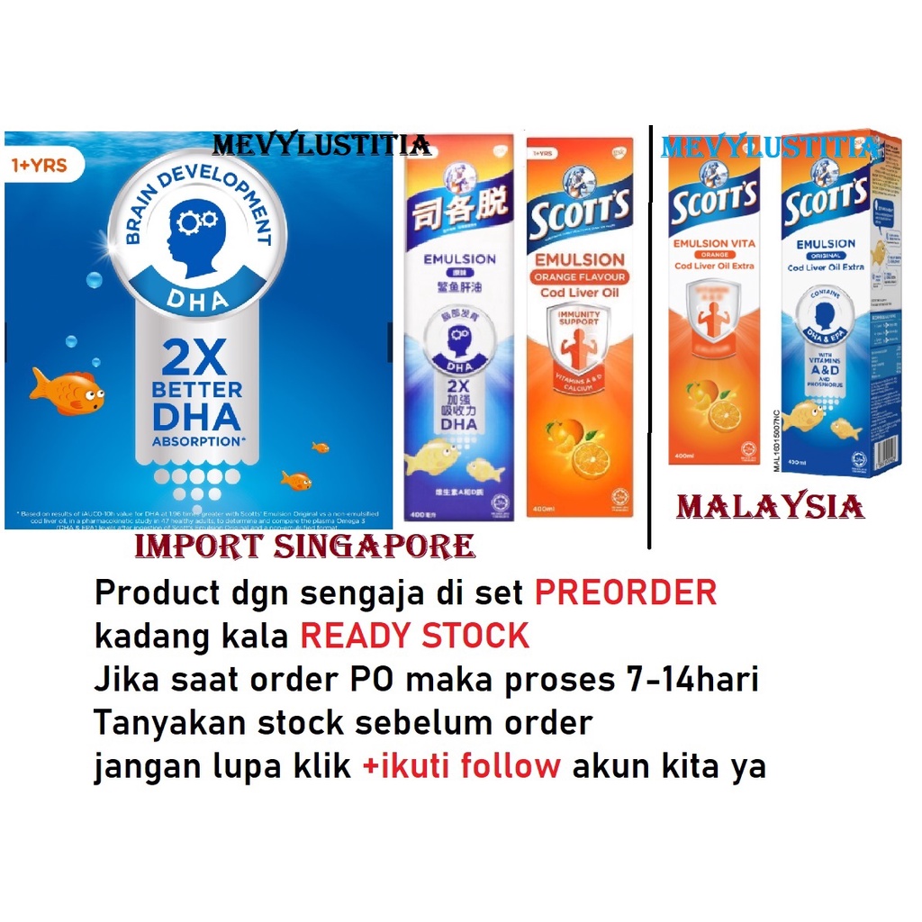 400ml Scott's Scott Scotts Emulsion Vita COD Liver Oil Minyak ikan Kod 2x DHA Import Singapore Malay