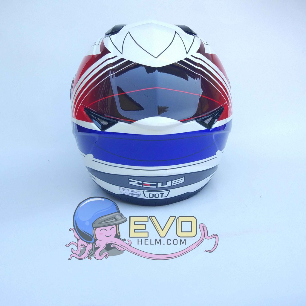 HELM ZEUS FULL FACE WHITE J20 BLUE - FREE SMOKE VISOR ZEUS ORIGINAL ( ONGKIR 2KG )