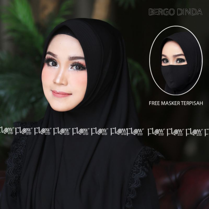 Jilbab Bergo Instan Simpel Dinda Free Masker Ori Flow-Black