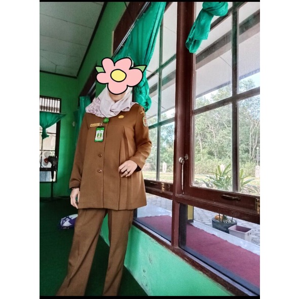seragam ibu hamil pemda PNS guru ASN khaki tua.baju hamil pemda ada tempat pangkat di pundak