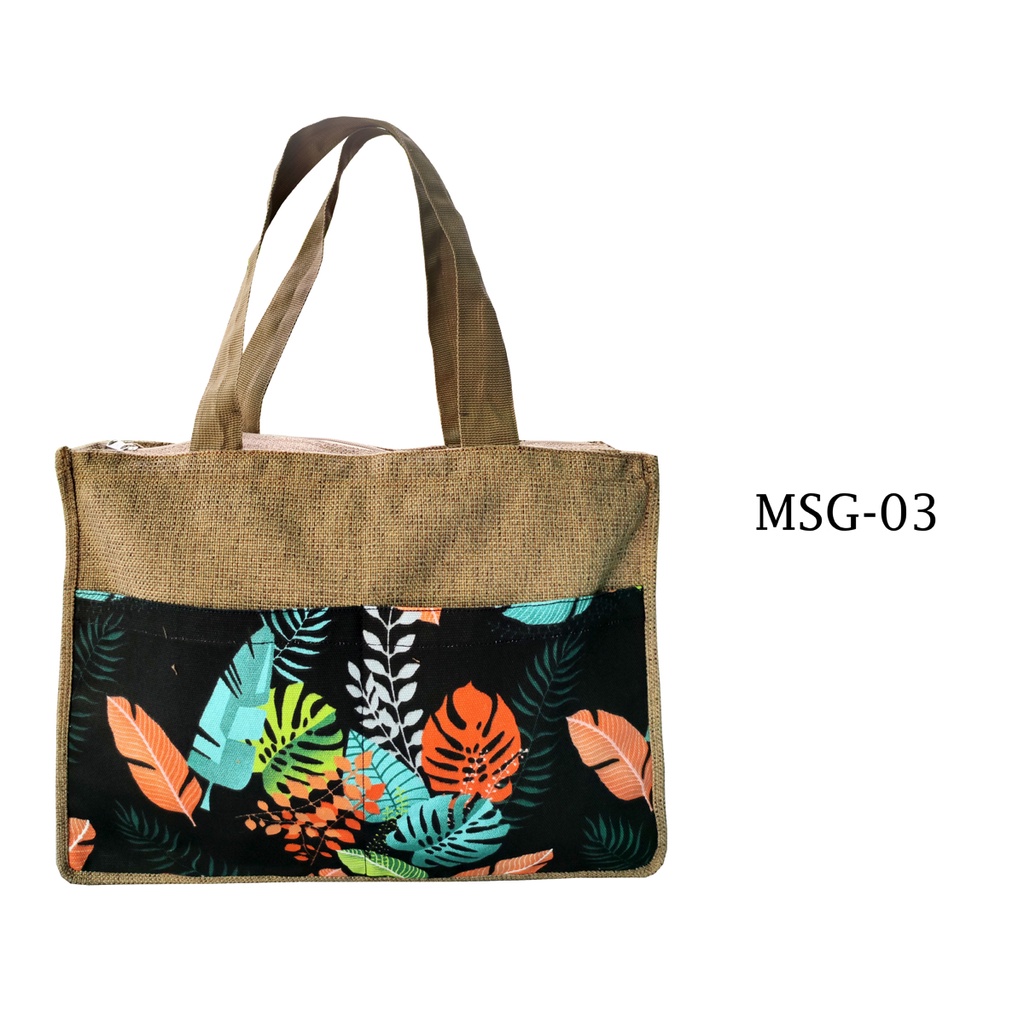 Totebag Goni Halus Kantong Kanvas Tote Bag Bisa Jadi Tas Laptop 40x28x10cm Motif MSG-03