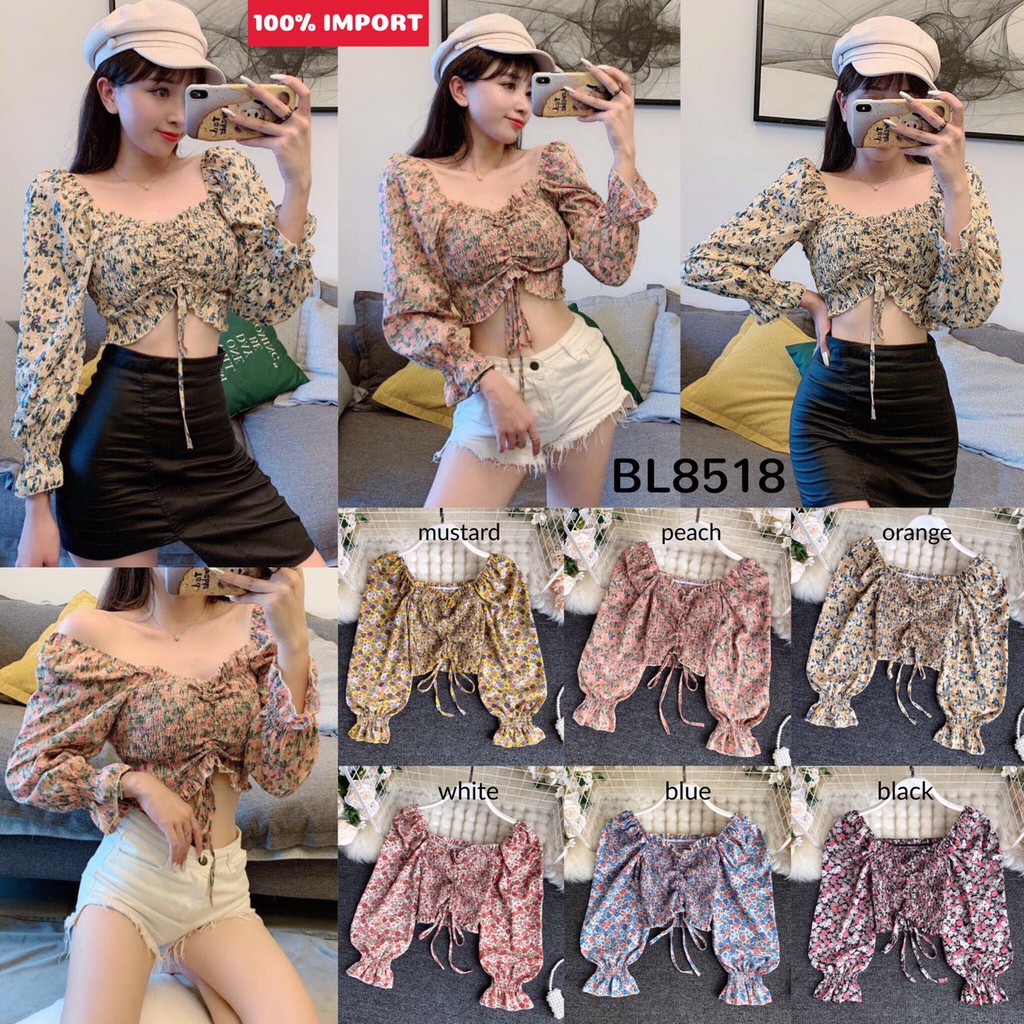 IMPORT  Evelyn Floral Elastic Crop Top BL8518