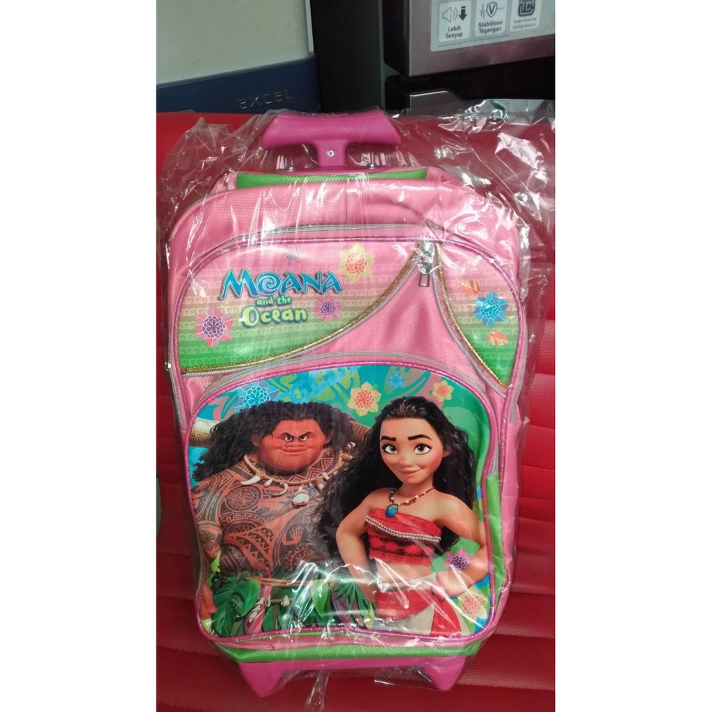 Tas troli anak sekolah trolley roda dorong ransel SD Disney Moana