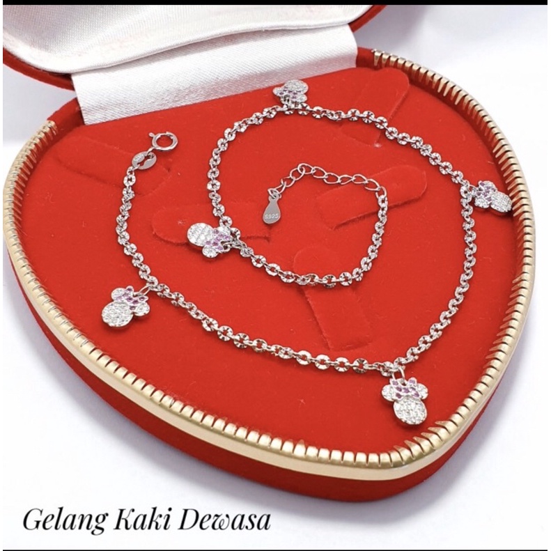 Gelang kaki wanita gelang kaki minnie mouse perak 925 lapis emas putih gelang kaki cewek