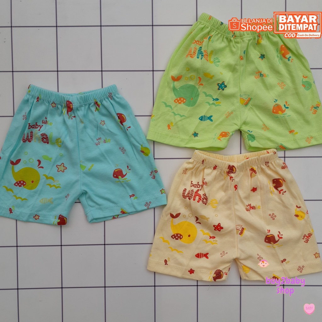 Celana pendek bayi Rifani Baby Whale Series 3-24 Bulan 3 PCS