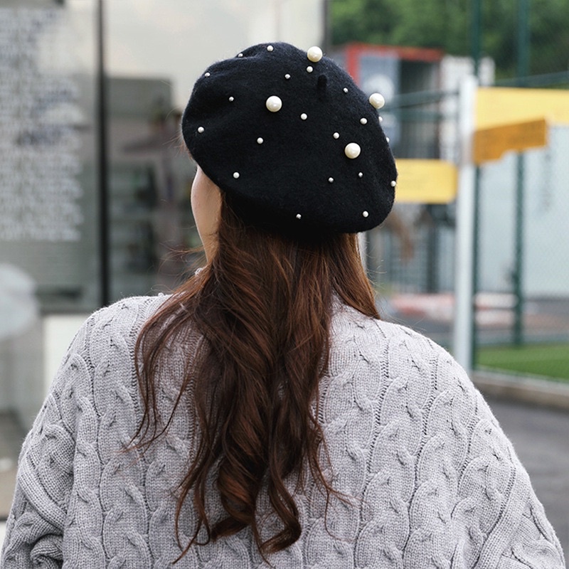 READY INDONESIA Pearl Beret Hat import women topi kupluk wanita korea