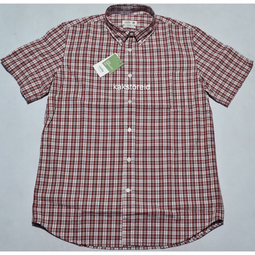 Kemeja Pria Lengan Pendek Casual Kotak Kotak Merah Kemeja Merk **LE SlimFit COS 95 Kemeja Murah Bang