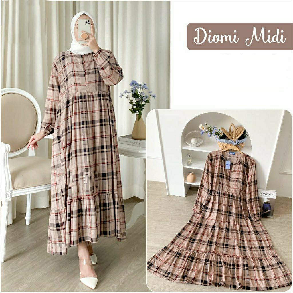 DIOMI MIDI DRESS / MIDI DRESS JUMBO BUSUI / MIDI DRESS MODEL REMPEL BAWAH / GAMIS MIDI / GAMIS KATUN