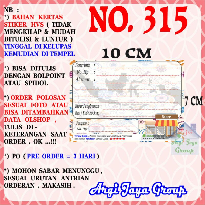 

Stiker HVS - Stiker Pengiriman - Sticker Alamat Olshop Murah Nomer 315-10x7cm