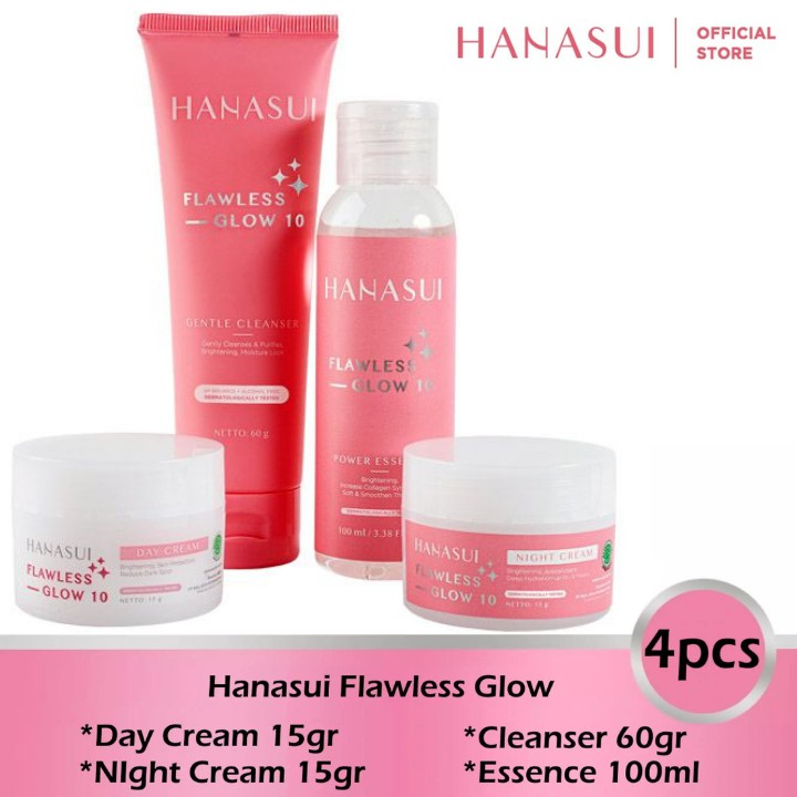 PAKET SKINCARE WAJAH GLOWING HANASUI FLAWLESS GLOW 10 PAKET LENGKAP 4IN1 PENCERAH WAJAH PERAWATAN WAJAH