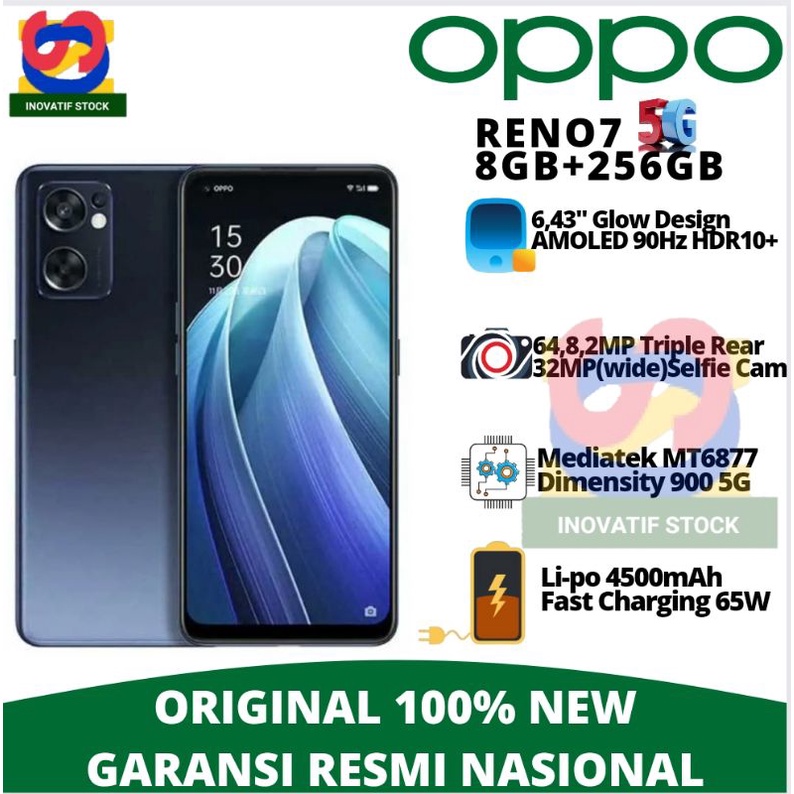 HP BARU OPPO RENO7 5G | RENO7 Z 5G | RENO5 Bokeh Flare Potrait Ultra Slim Retro+Glow Design NEW 100% ORI GARANSI RESMI-RENO7 5G 8/256 BLACK