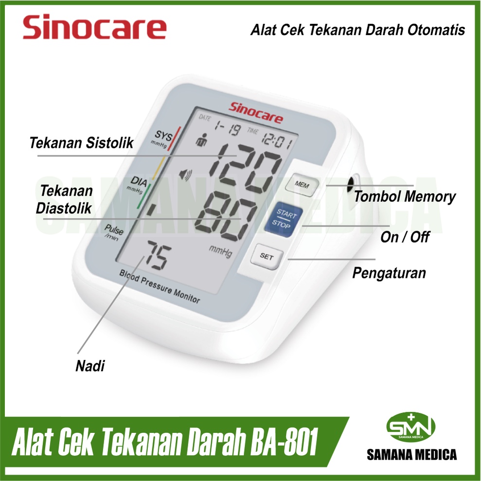 Tensimeter Digital Sinocare Sinoheart BA-801 Dengan Suara Alat Cek Tekanan Darah Otomatis SINOCARE Murah Original