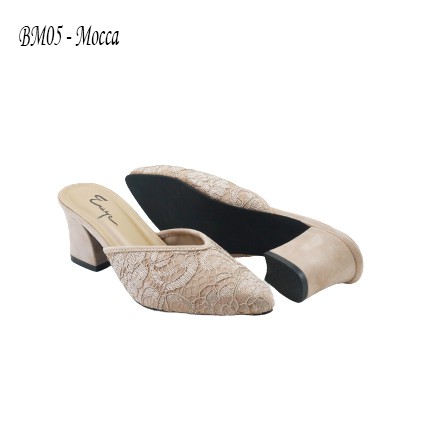 BM05 Sepatu Bustong Pesta Brukat Heels 5cm / Sepatu Pesta Wanita / Sepatu Wedding / Wedding Shoes-Mocca
