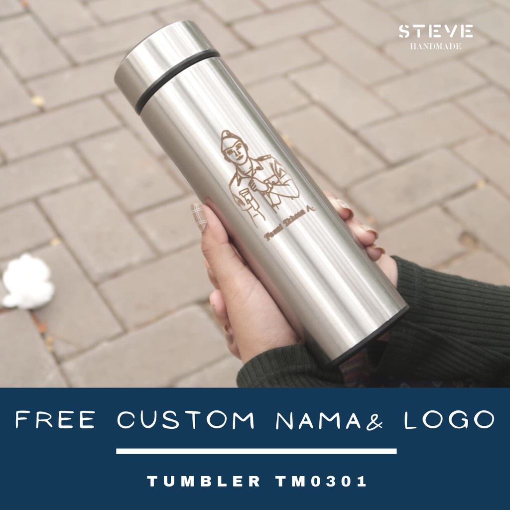 Botol minum stainless termos vacuum tumbler travel TM0301 SILVER Custom Tahan Air Panas dan Dingin