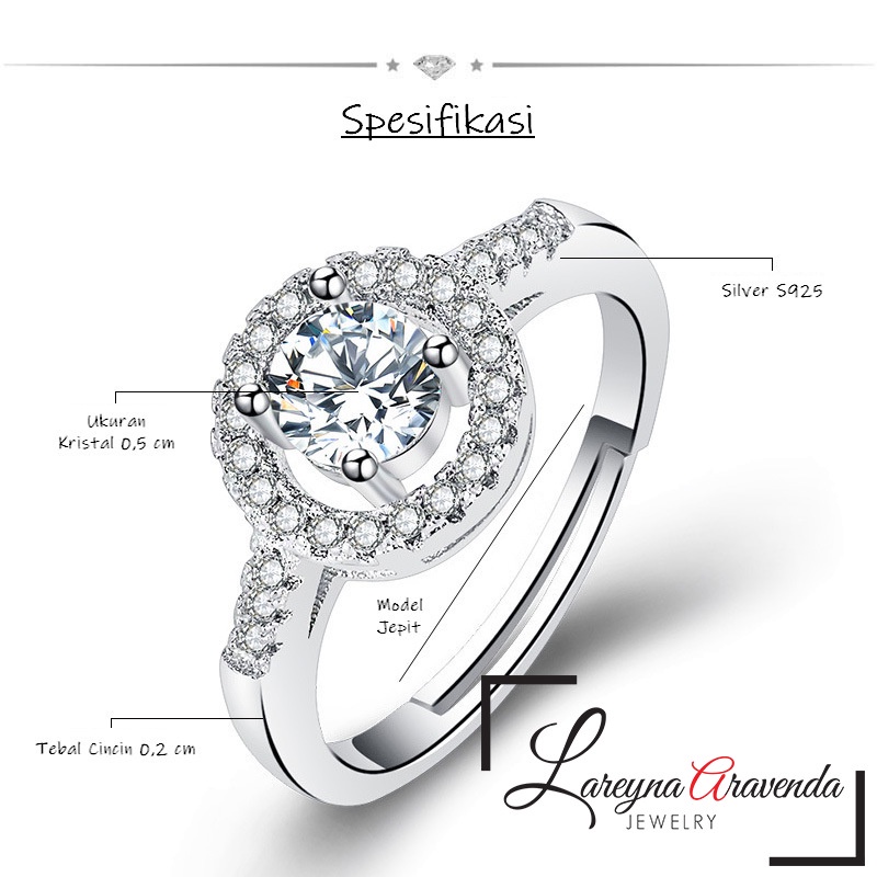 Cincin Perak S925 Ring Model Mata Kristal Crystal Mewah CC014