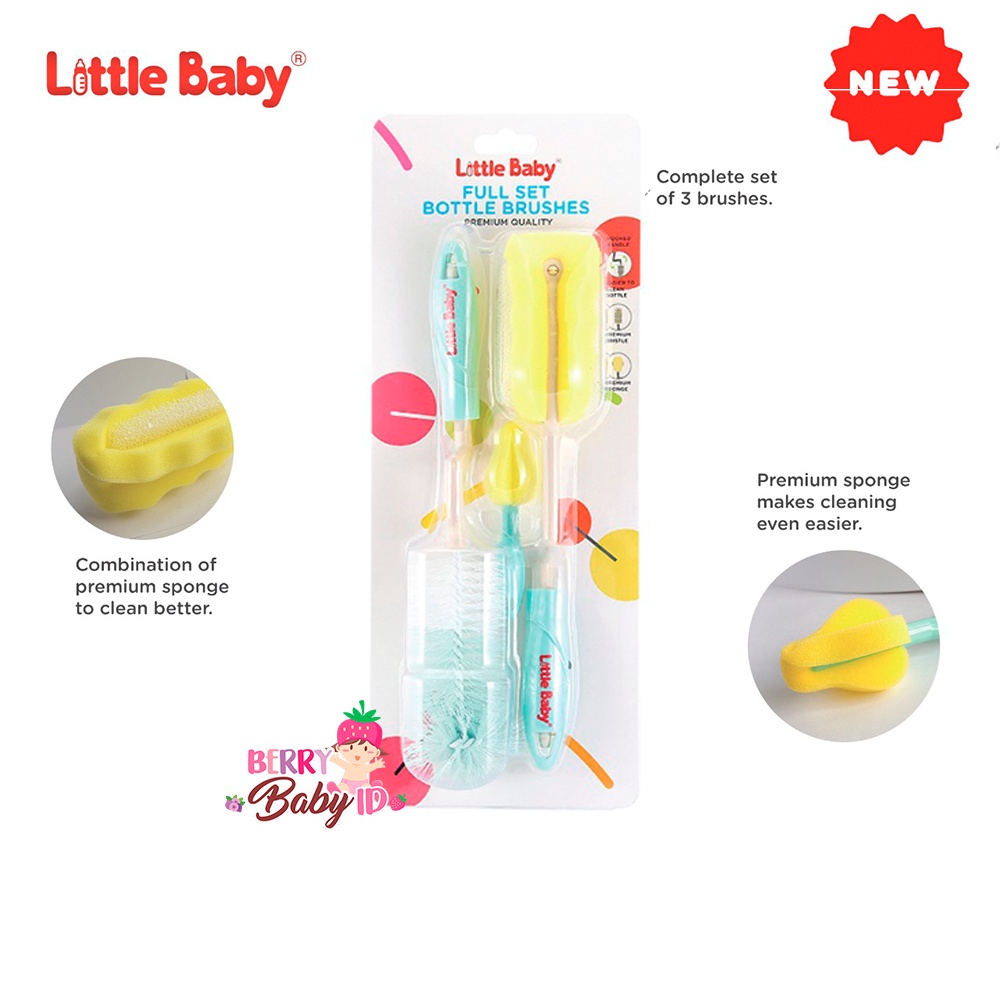 Little Baby 3-in-1 Full Set Bottle &amp; Nipple Brush Sikat Botol Dot Bayi Berry Mart