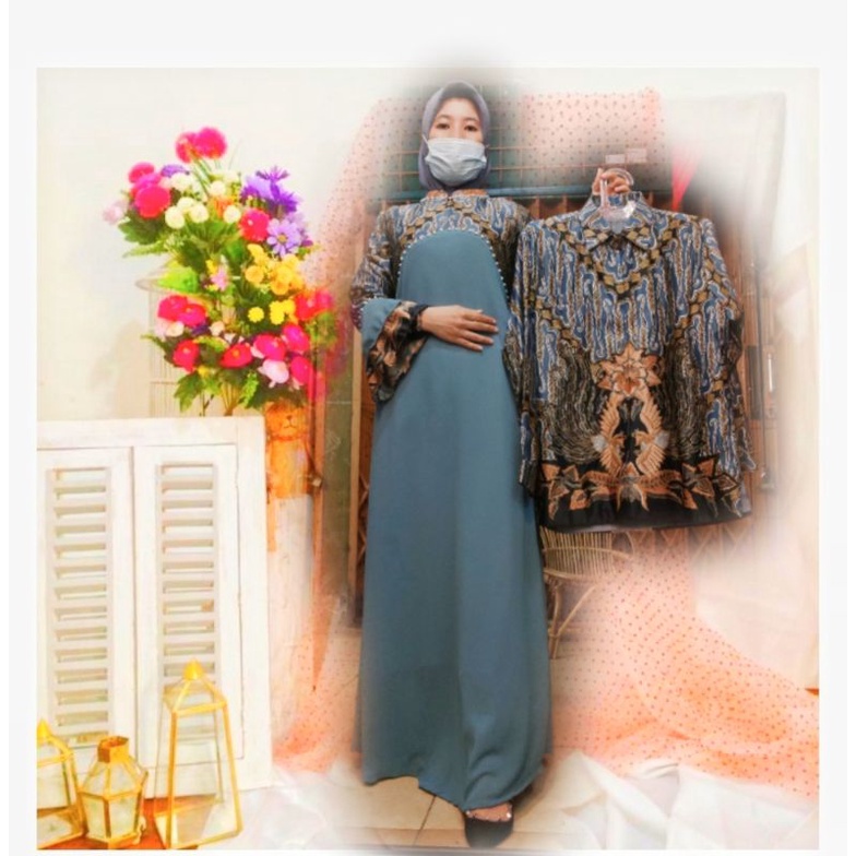 set couple gamis ceruty babydoll kombinasi batik sutra dolbi