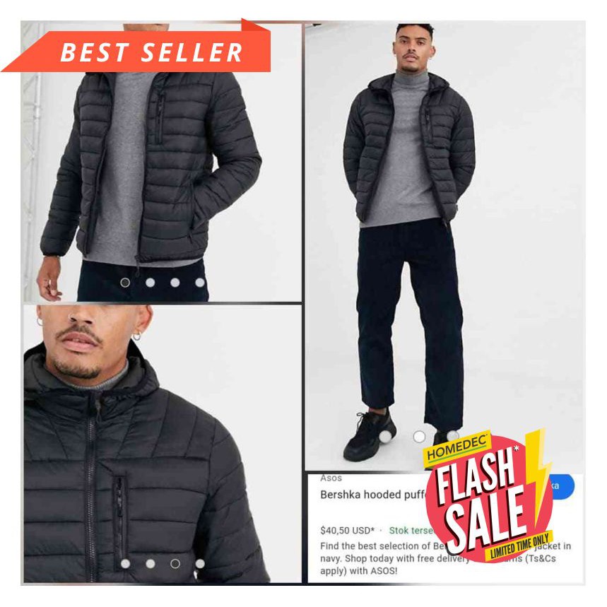 BAGUS BERKUALITAS TERBAIK AWAL TAHUN// Rj304 Bershka Hooded Puffer Black Jacket Matt