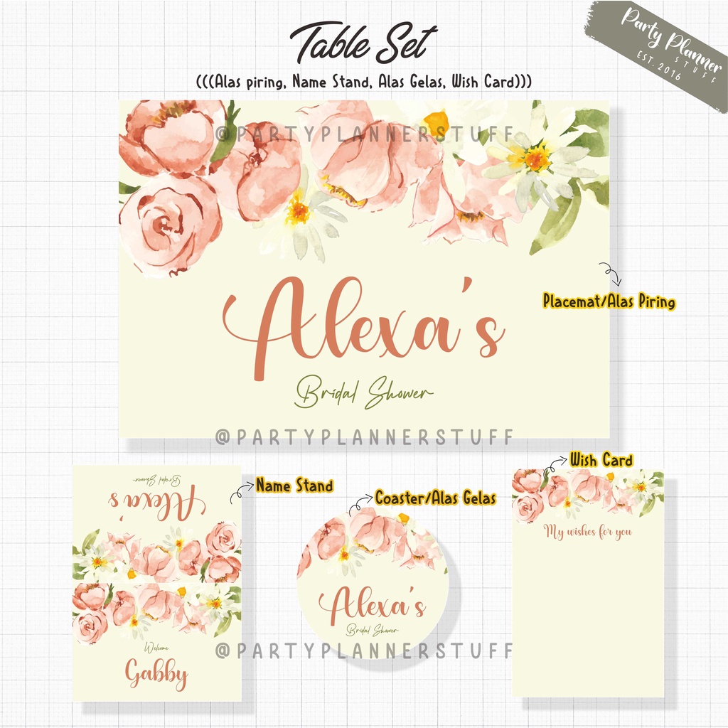 Table set bridal shower baby shower dekor meja sweet 17th dekor table setting ulang tahun anniversar