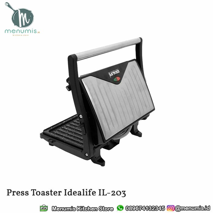 IDEALIFE IL-203 Panini Press Toaster Stainless Steel 3-in-1