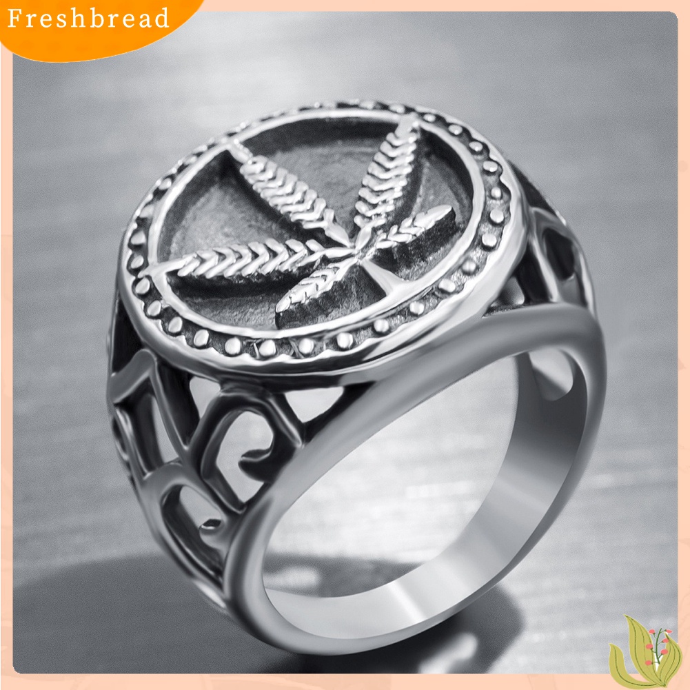 [TERLARIS]Punk Men Leaf Hollow Ring Stainless Steel Club Party Jewelry Birthday Gifts