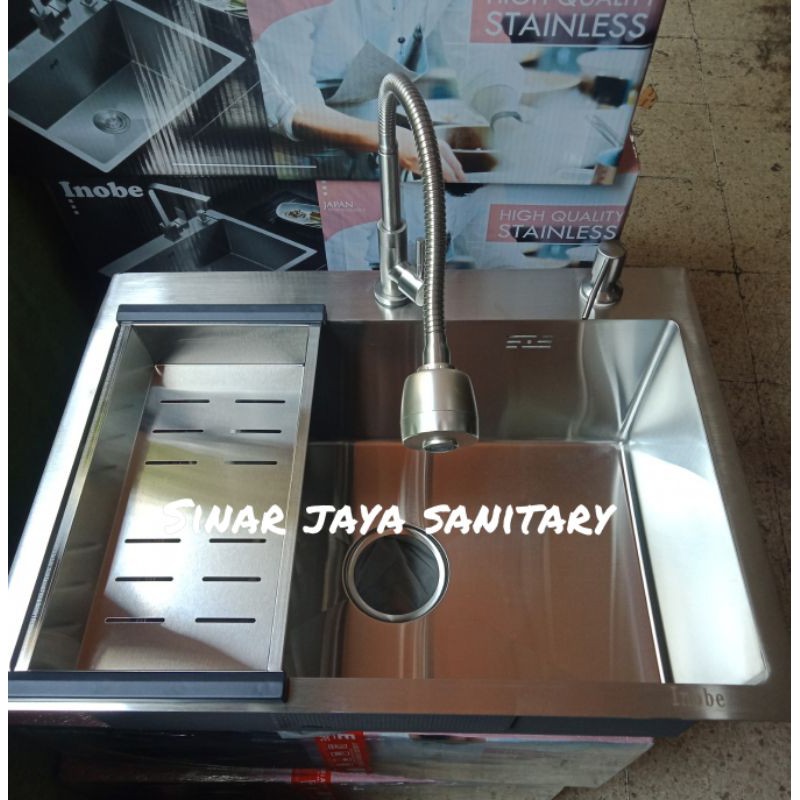 Paket komplit kitchen sink inobe 6045 stainless kran flexible &quot;ORIGINAL&quot; / Paket sink kotak 6045 stainless