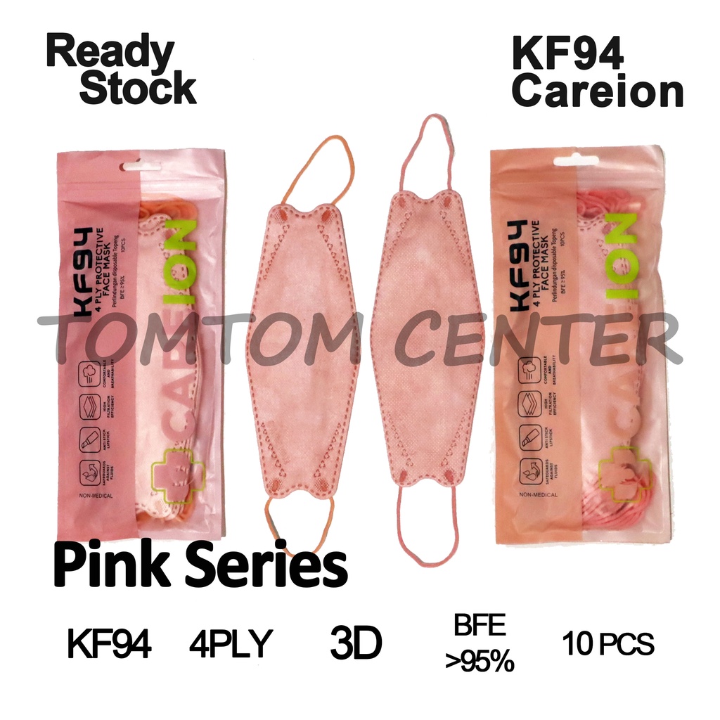 (Careion) Masker Kf94 Careion Original 4 Ply Warna Warni Hitam Putih Isi 10 Pcs