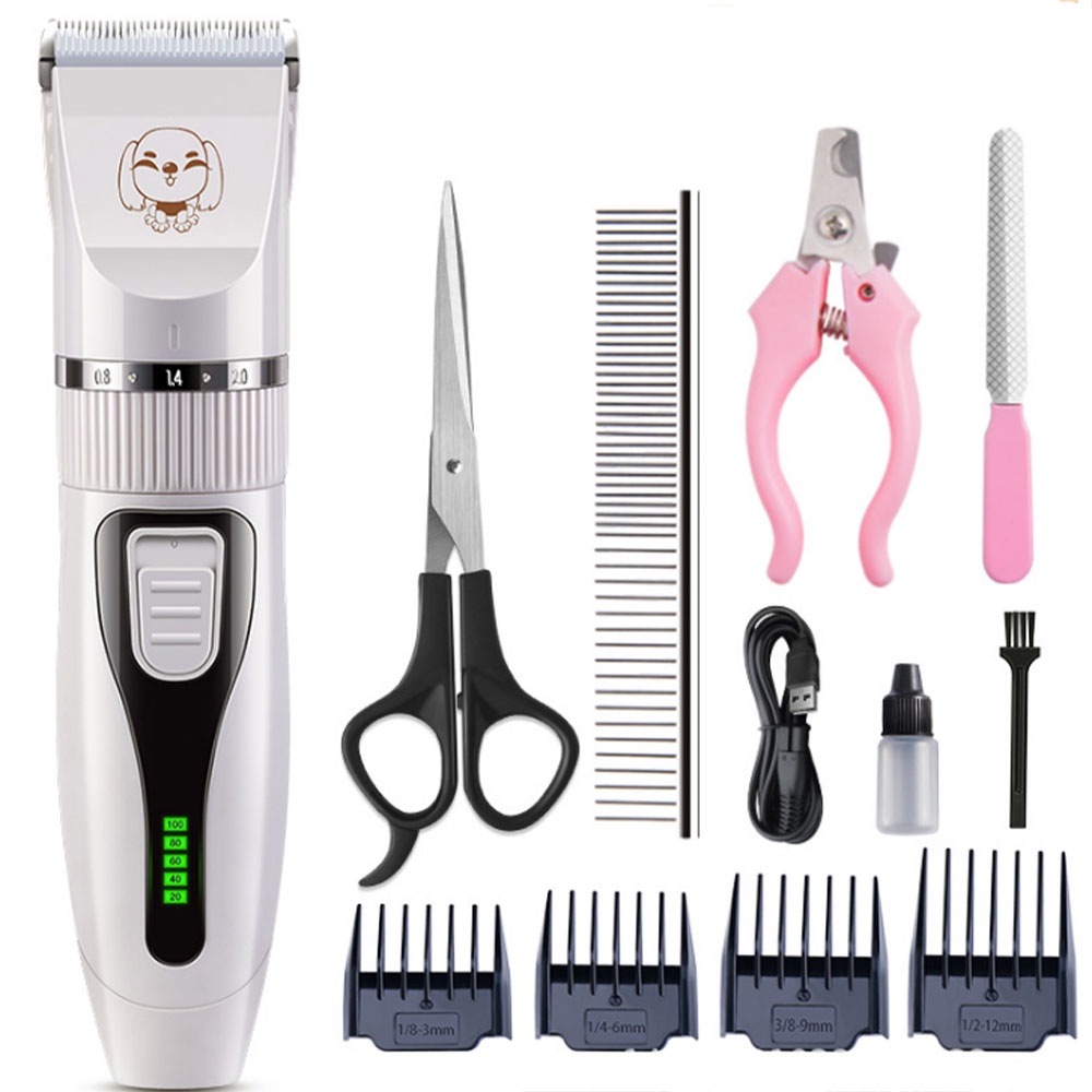 GsPro Paket komplit Cukuran Hewan Mesin alat cukur elektrik bulu hewan anjing pet grooming rechargeable Gunting Kuku Kikir kuku Sisir Sikat Hewan kucing hsk002 white Pro