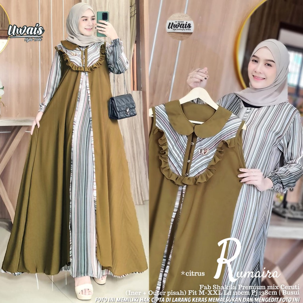 (ORI UWAIS) Rumaira Ld 110 Pb 138 Busui Gamis Outer Wanita Shakila Premium Mix Ceruty Babydoll Gamis