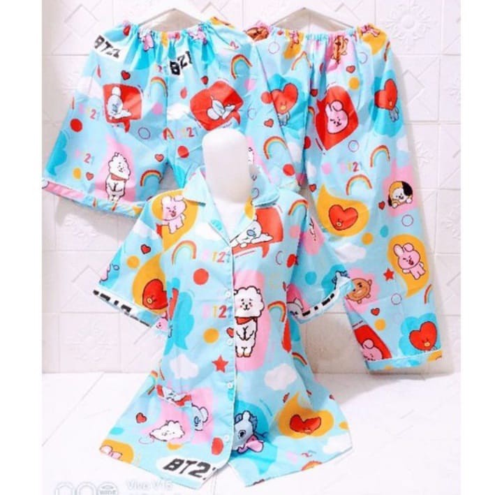 hokyfashion PIYAMA/BAJU TIDUR CP 3 IN 1 POOH HAPPY-3in1 bt21 blue
