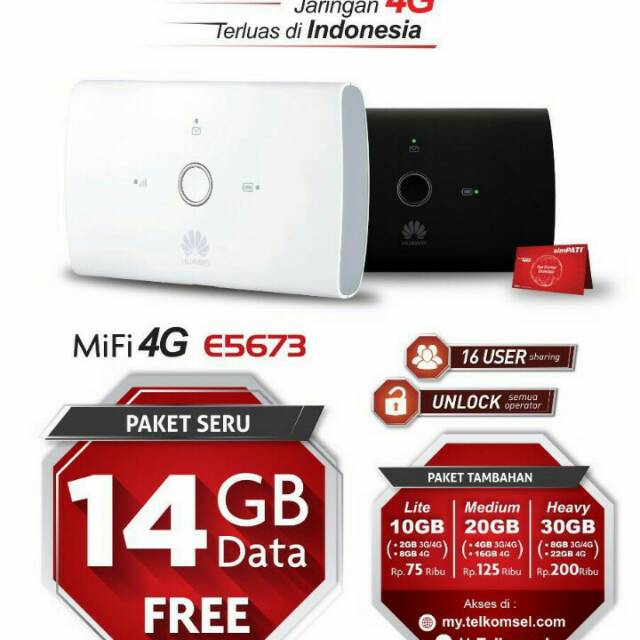 MIFI HUAWEI E5673 + SIMPATI 14GB